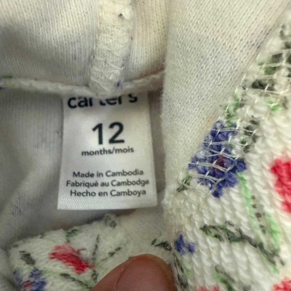 Carters Baby Girls Floral Bird Hooded Smocked Sweatshirt 12Months Long Sleeve